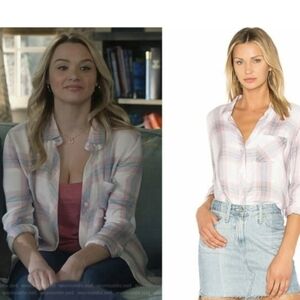 Rails Hunter Plaid Button Down Shirt White Peony Pink Blue Checked Long Sleeves